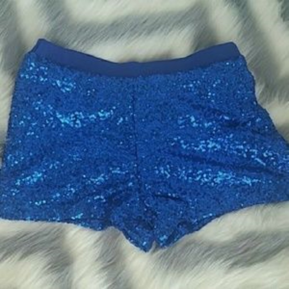 sold out! BLUE SEQUIN SHORTS - Picture 3 of 4